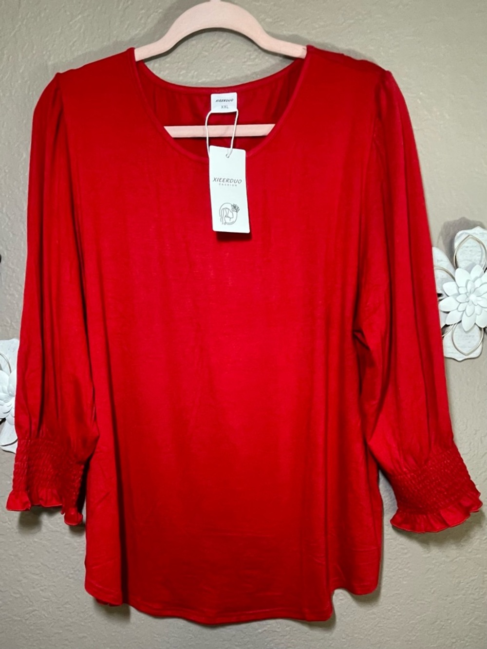 New Women’s 2XL Red Blouse Top - Puff Ruffle Long Sleeves